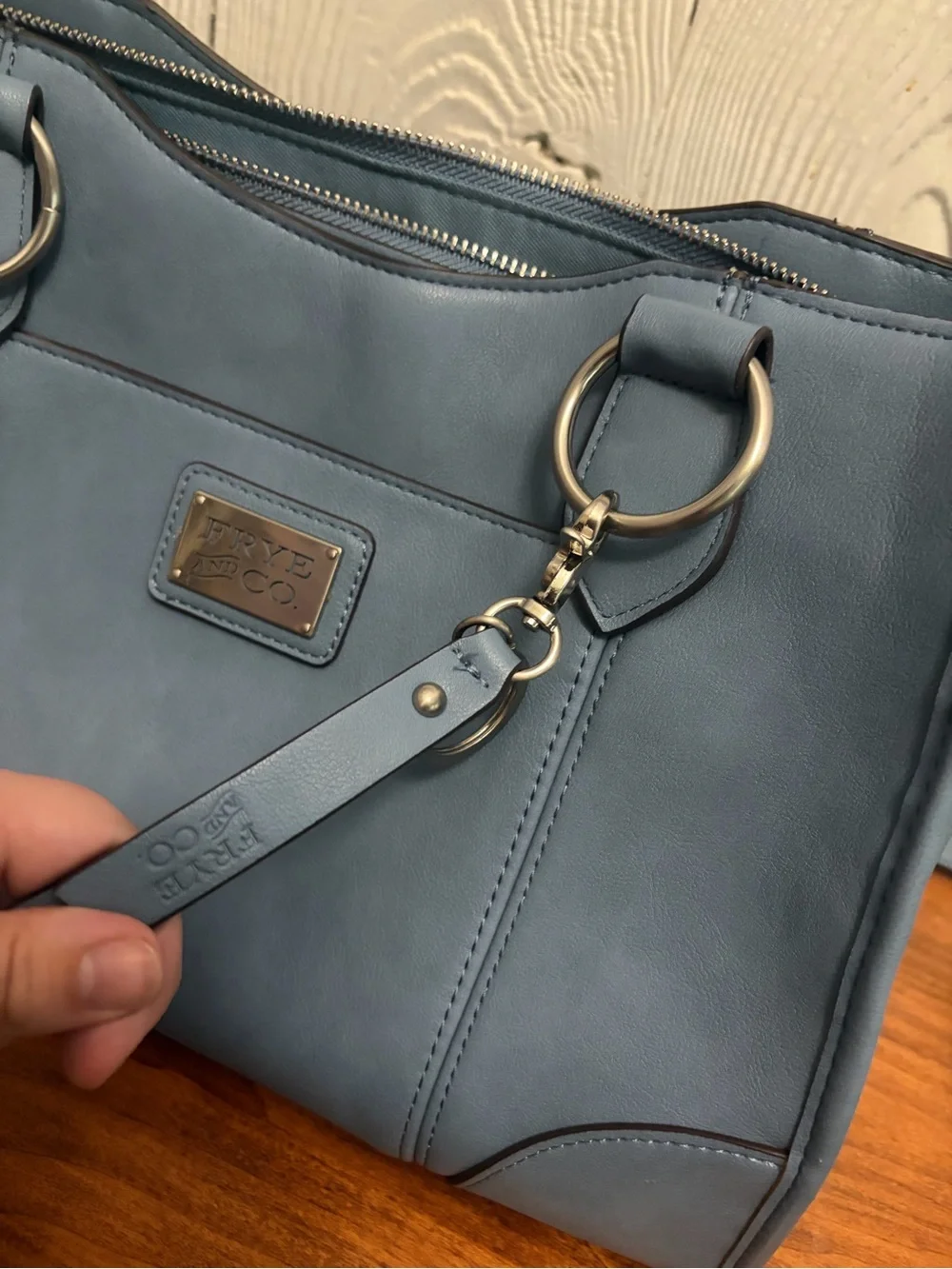 FRYE AND CO. Steel Blue Faux Leather Satchel Crossbody Bag